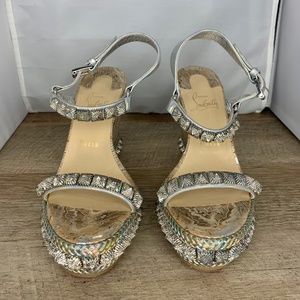**RARE** Christian Louboutin Silver Pira Ryad 110 Iridescent Studded Platform